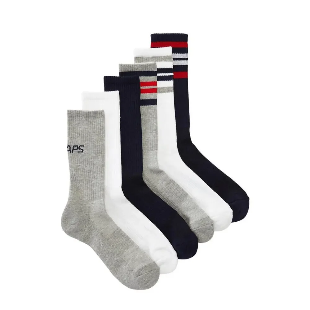 NEW Chaps Men’s Racer Stripe Athletic Crew Socks 6 Pairs Shoe Size 6-12.5 W/Tags